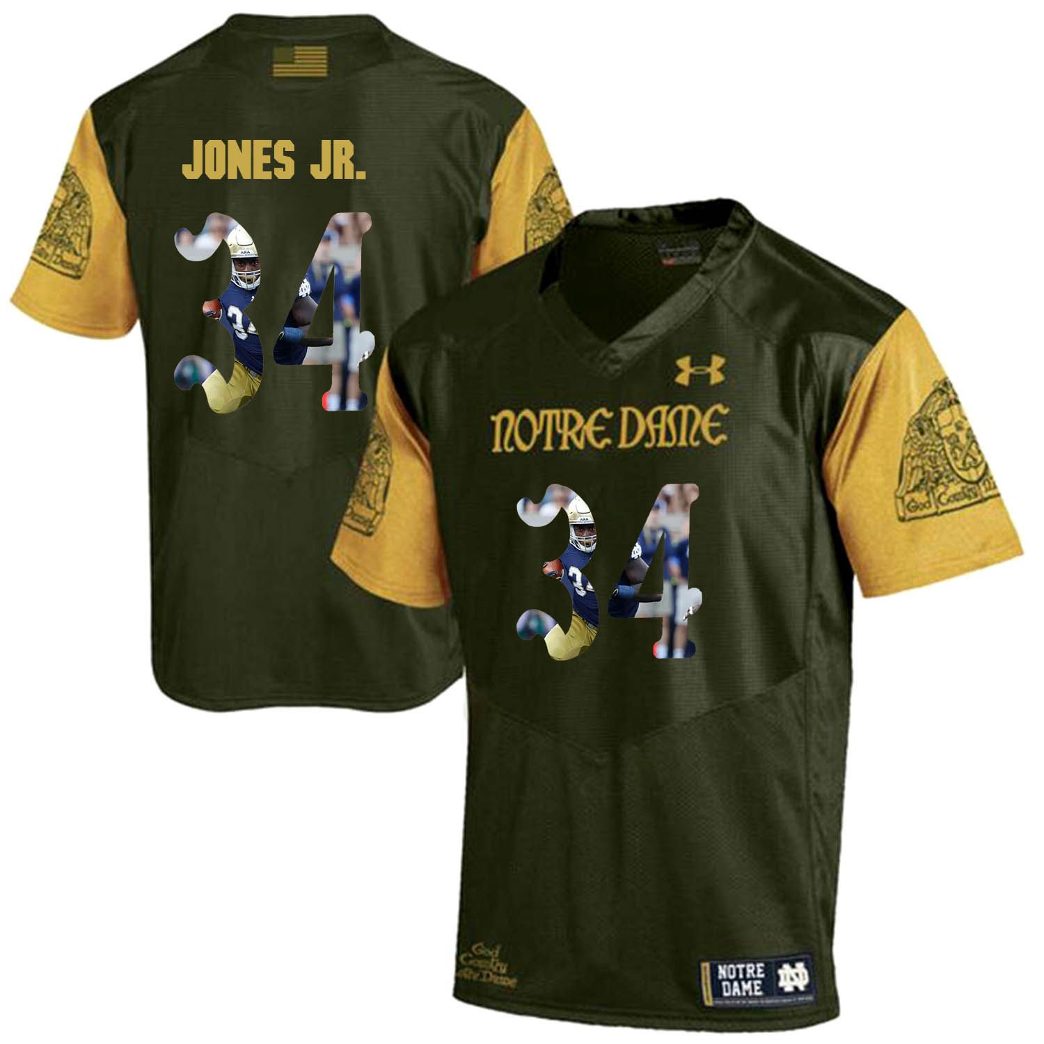 Men Norte Dame Fighting Irish #34 Jones jr Green Fashion Edition Customized NCAA Jerseys